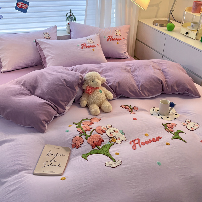 2025新款床上三件套纯棉学生宿舍1.2被套床笠加大床单四件套全棉4