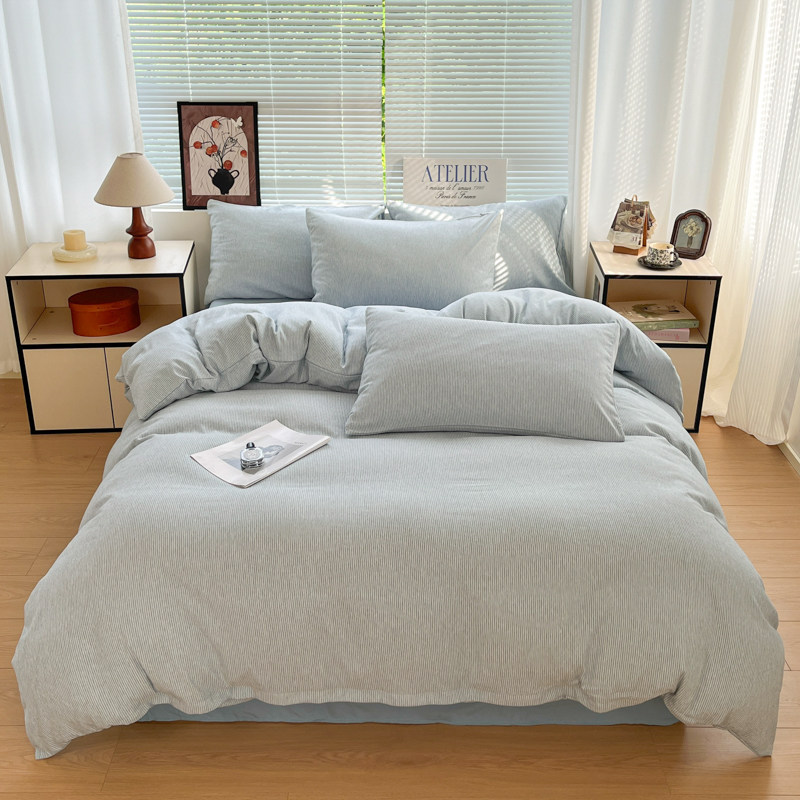 ins简约条纹床上四件套纯棉全棉2025新款床单被套学生宿舍三件套4