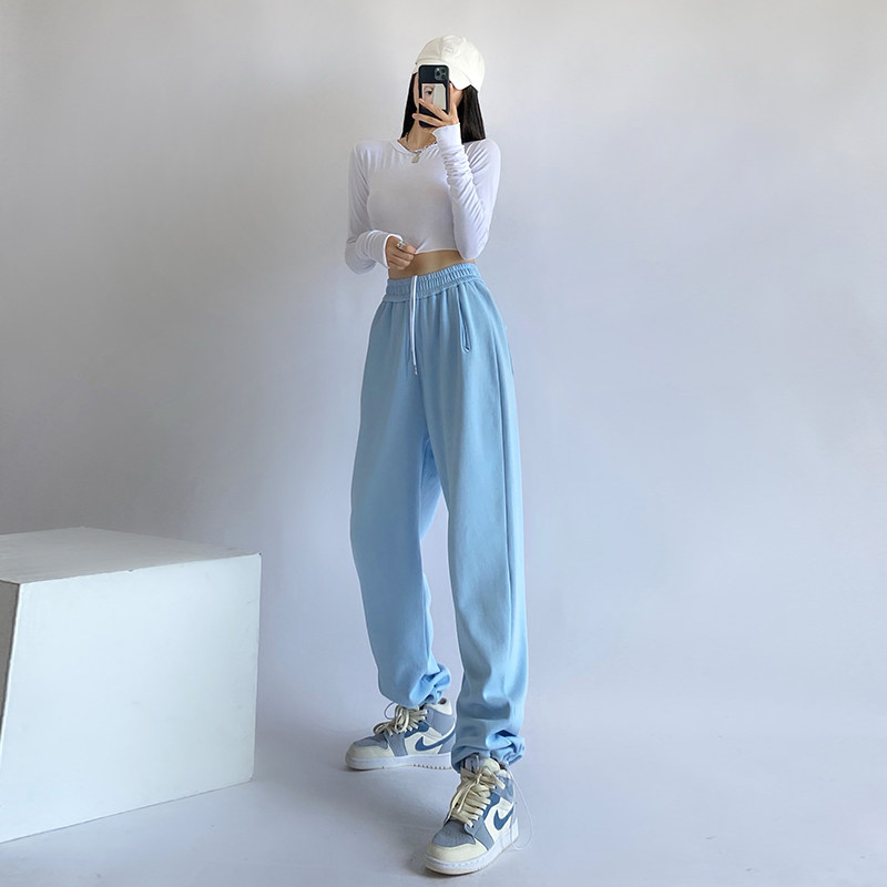 白灰色女春秋冬季2022宽松束脚卫裤 星娅妃休闲裤