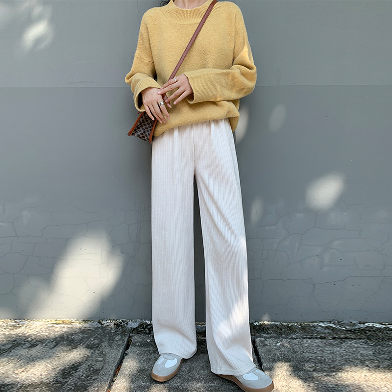 加绒雪尼尔阔腿裤秋冬季高腰长裤子 星娅妃休闲裤