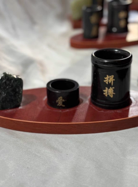 墨玉笔筒桌面笔架个性玉石摆件办公桌精致家用简约风格艺术创意