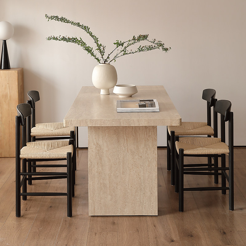 吉诺威洞石岩板餐桌椅2025新款长方形高级法式复古诧寂风饭桌家用,淘宝优惠券,粉丝福利购,淘宝优惠卷