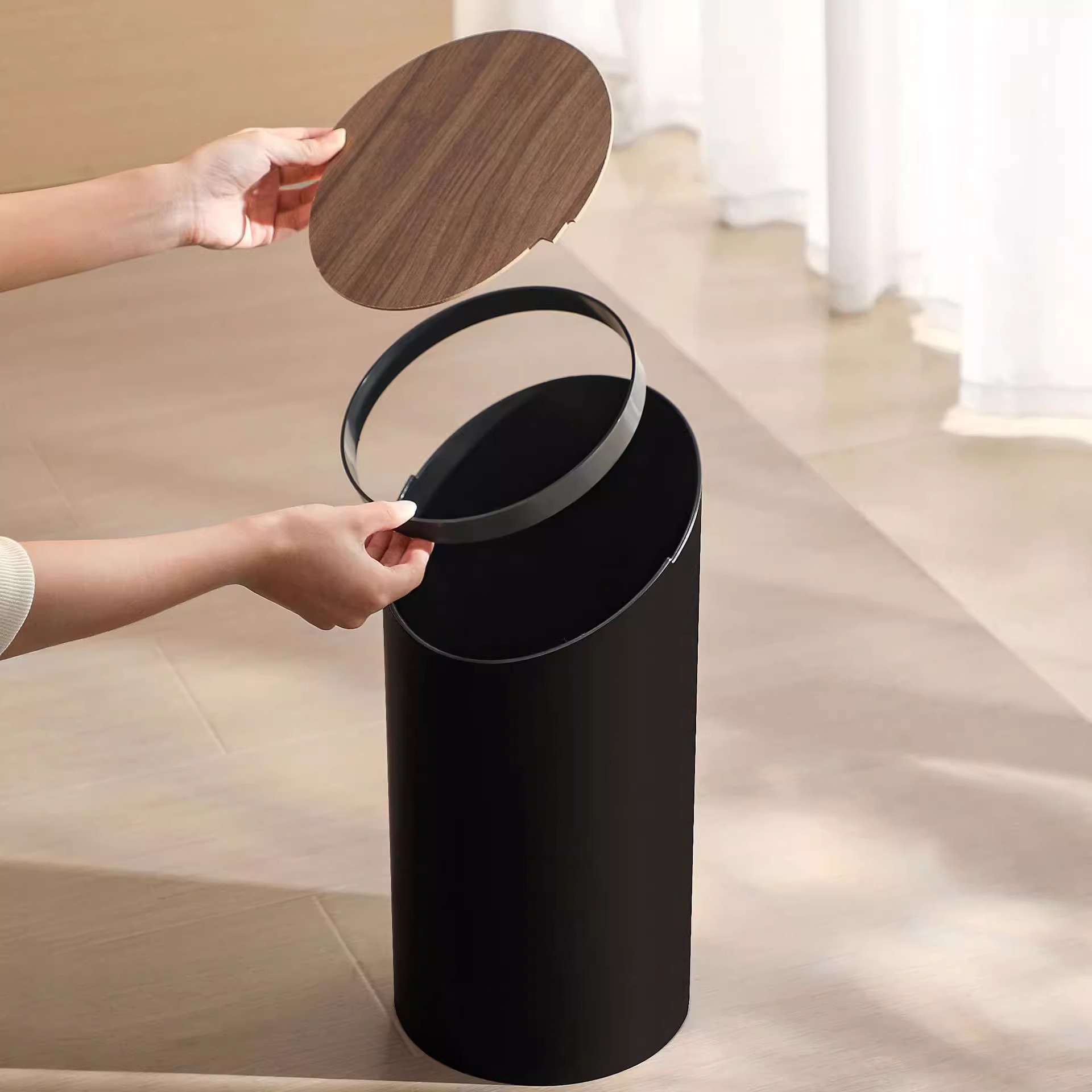 日式垃圾桶家用新款侘寂风厨房客厅高级轻奢高颜值厕所卫生间纸篓