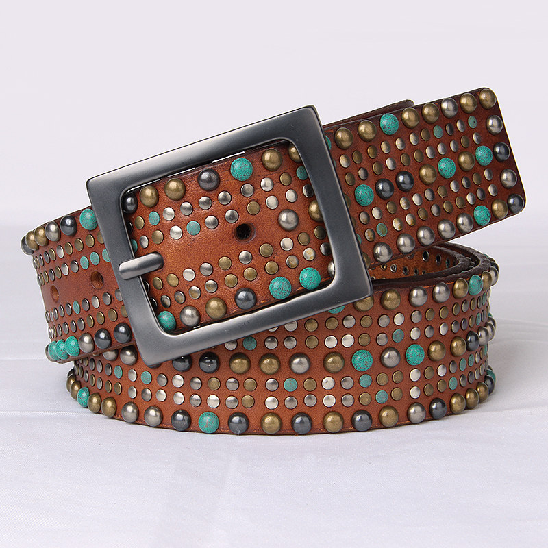 梦思隆千颗手工铆钉针扣纯牛皮腰带 梦思隆服饰腰带/皮带/腰链