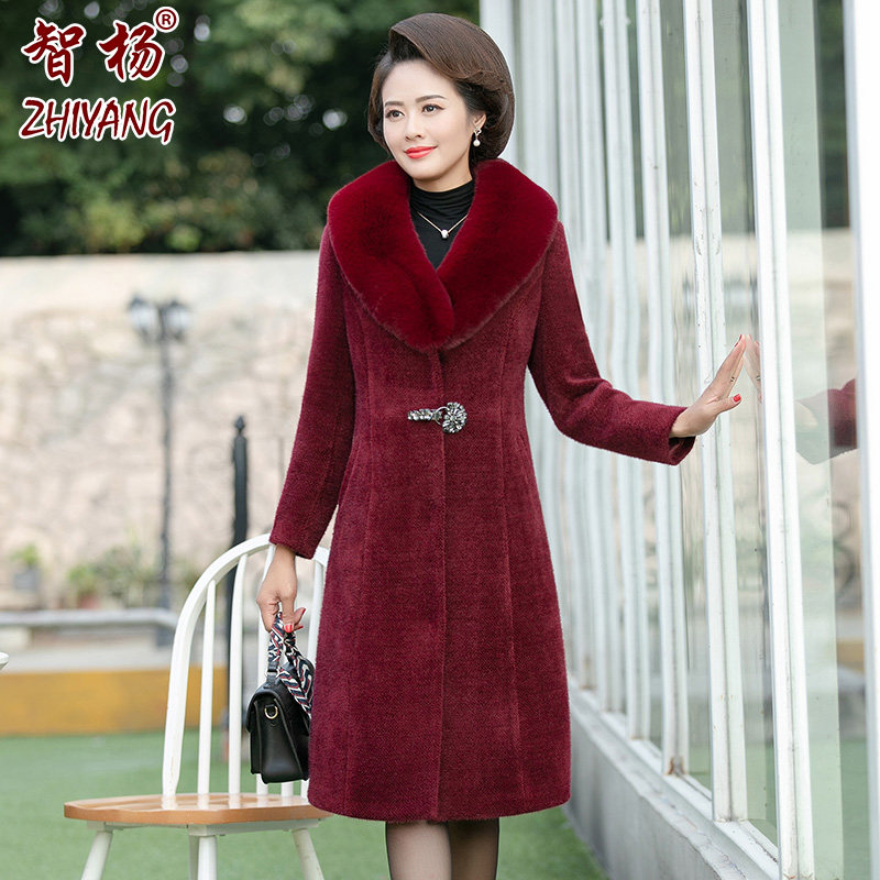 中老年人女装秋冬装仿水貂绒大衣 智杨服饰中老年女装
