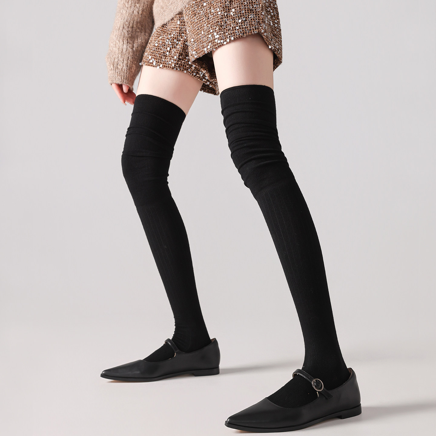 灰色袜子女过膝堆堆袜春秋款细羊毛保暖显瘦小腿袜配靴子长筒靴袜,淘宝优惠券,粉丝福利购,淘宝优惠卷