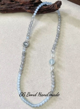 【初霁】灰月光海蓝宝双圈手链