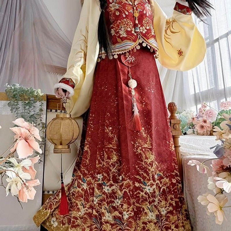 明制秋冬汉服女【金锦年】立领琵琶袖刺绣织金比甲加厚马面裙套装,淘宝优惠券,粉丝福利购,淘宝优惠卷