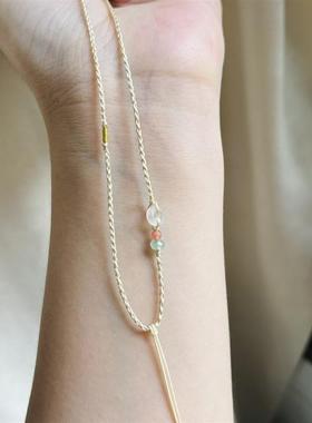 手工编织奶杏色女锁骨链细软项链绳可直接穿扣头黄金锁佛公吊坠绳