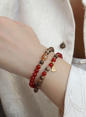 「赤瑶凝香」天然红玛瑙本命年手链搭配新中式沉香木手串国风配饰