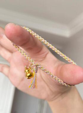 藏式金色小葫芦手工编织手绳女端午彩色手链棉麻流苏可爱简约配饰