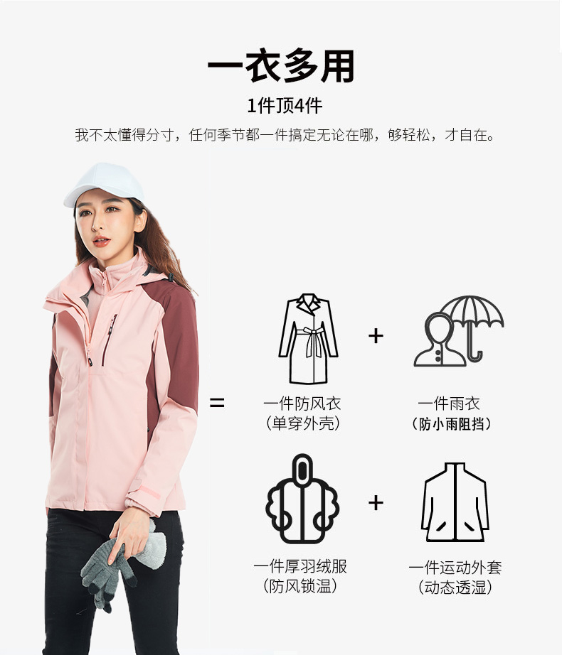 simboo冲锋衣女三合一可拆卸两件套防风保暖短款滑雪服男大码外套_户外_登山_野营_旅行用品