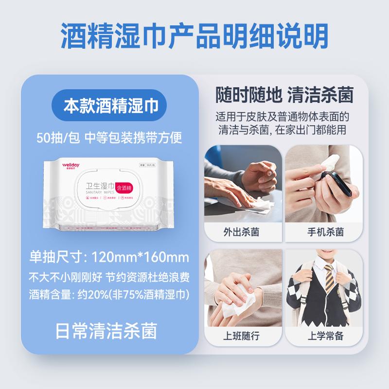 维德医疗酒精湿巾99.9%杀菌率家用大包装办公清洁卫生湿纸巾加厚