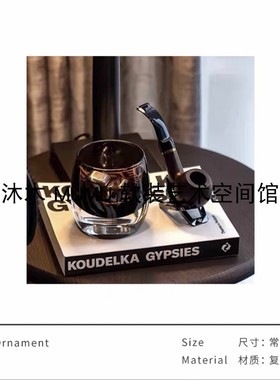 样板间茶几托盘组合飘窗床头柜摆件道具装饰洋酒瓶雪茄烟灰缸烟具