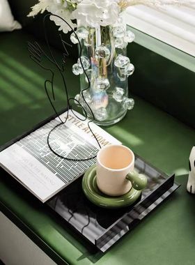 现代样板间卧室绿色系摆件儿童房客厅茶几飘窗花器托盘组合装饰品