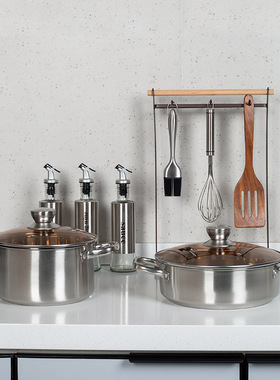 样板间厨房摆件组合软装饰品不锈钢锅具砧板花艺展厅道具现代轻奢