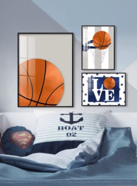 儿童房间卧室床头装饰画背景墙面挂画大男孩篮足球主题运动明星壁