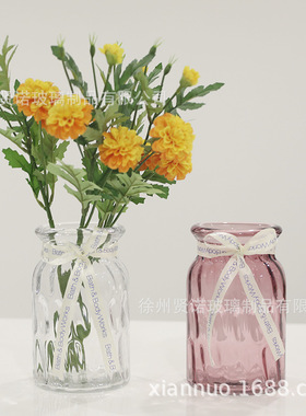欧式玻璃花瓶透明加厚直筒水培玫瑰干花插花花瓶家居客厅装饰摆件