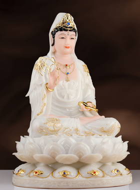 汉白玉观音菩萨家用坐莲摆件
