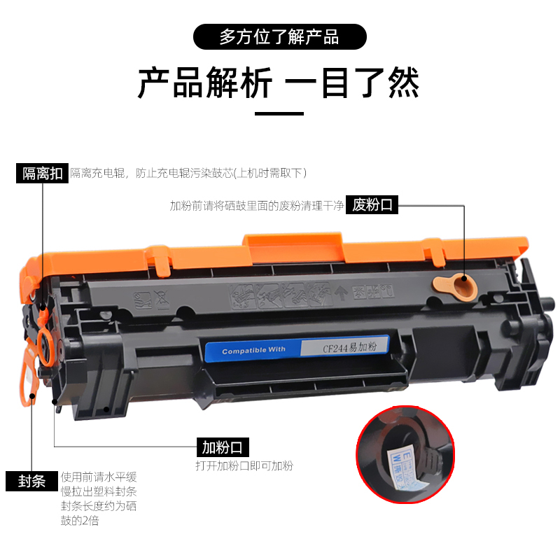 磁电英雄适用惠普HP Laserjet MFP M15a M15w M31W 碳粉盒M28a M28w黑白激光打印机CF244A墨盒48A CF248A硒鼓 - 图2