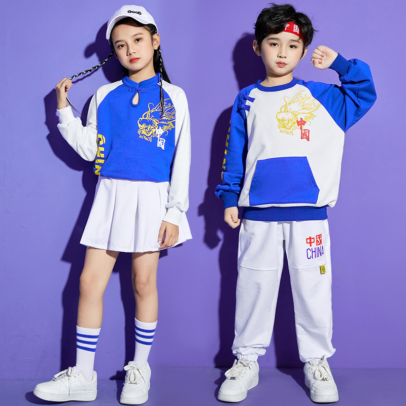 儿童啦啦队演出服装女童小学生运动会服装春夏爱国表演服长袖套装-图3