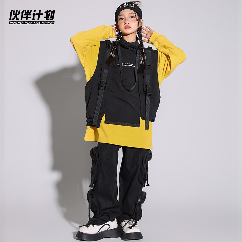 街舞儿童潮服套装男女童潮牌三件套少儿hiphop宽松表演出服装秋季