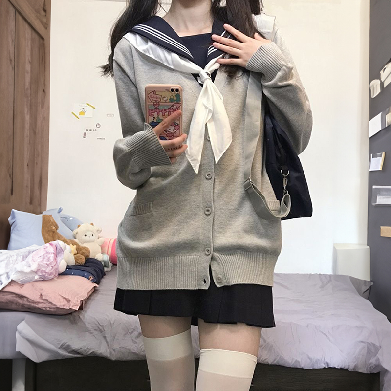 JK制服裙正版原创针织开衫毛衣外套女秋季新款日系校服学院风套装 - 图3