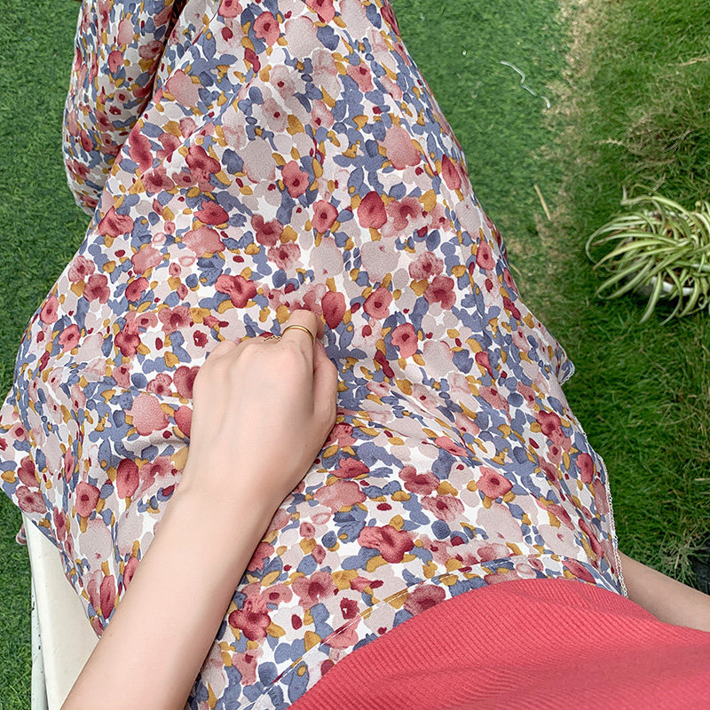 雪纺一片式碎花裙子夏中长款半身裙 慈蒂半身裙