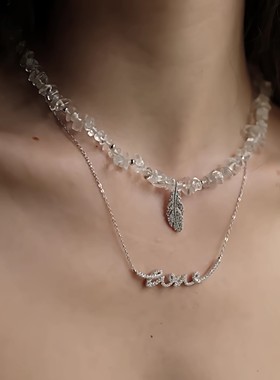 [新品]何家原厂璀璨双生爱翼项链飞羽白月光水晶羽毛锁骨链礼物