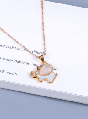 新加坡chomel纯银项链纯银大象锁骨链女潮小象小众设计感贝母钻石