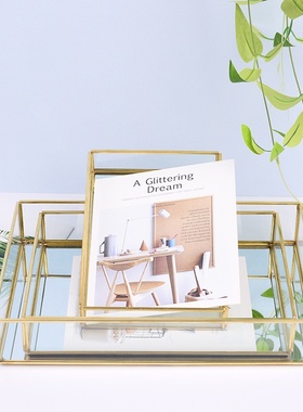 金边玻璃收纳盘桌面香薰化妆品欧式首饰盘镜面装饰水杯托盘茶盘