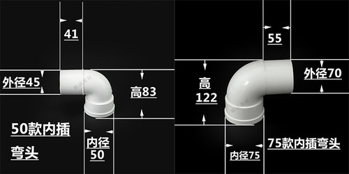 PVC50 75 110内插下缩中缩下插直接接头弯头三通45度直弯Y型三通 - 图2