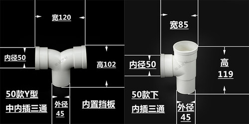 PVC50 75 110内插下缩中缩下插直接接头弯头三通45度直弯Y型三通 - 图1