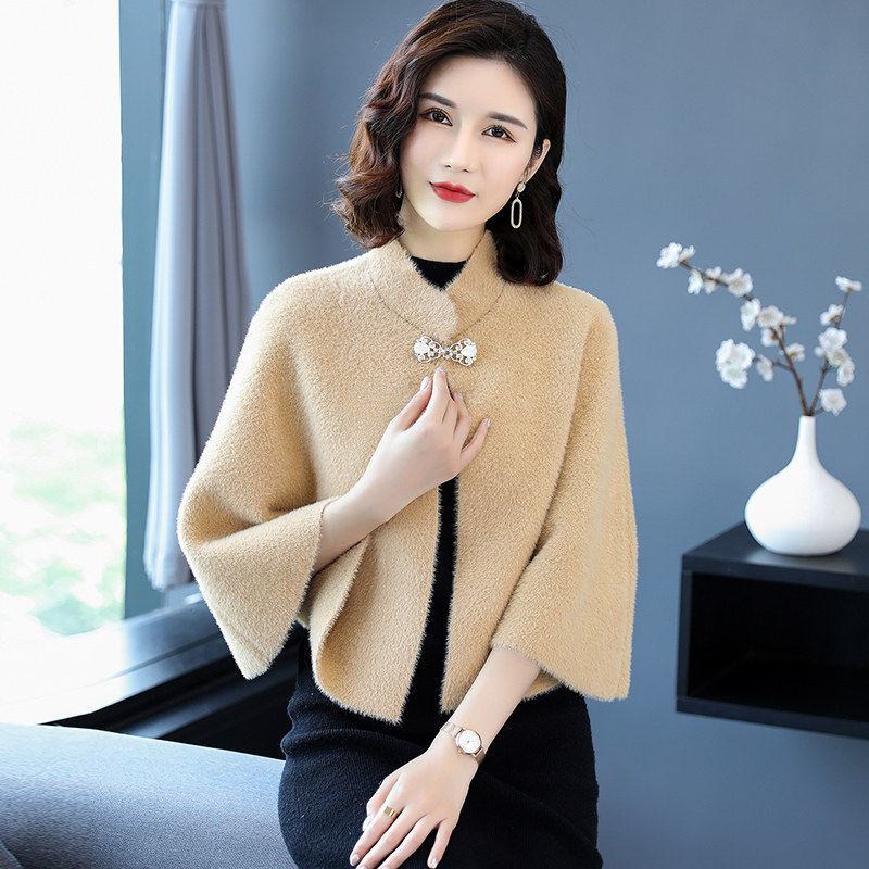 斗篷披肩毛衣外套女士短款配开衫 名人依尚毛针织衫