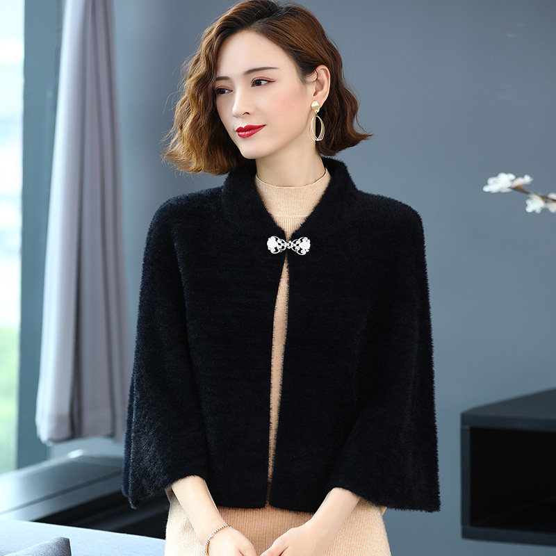 配旗袍的披肩小外搭毛衣外套短款 名人依尚毛针织衫