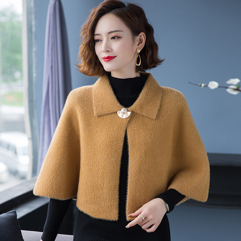 配旗袍的披肩外搭毛衣外套短款斗篷 名人依尚毛针织衫