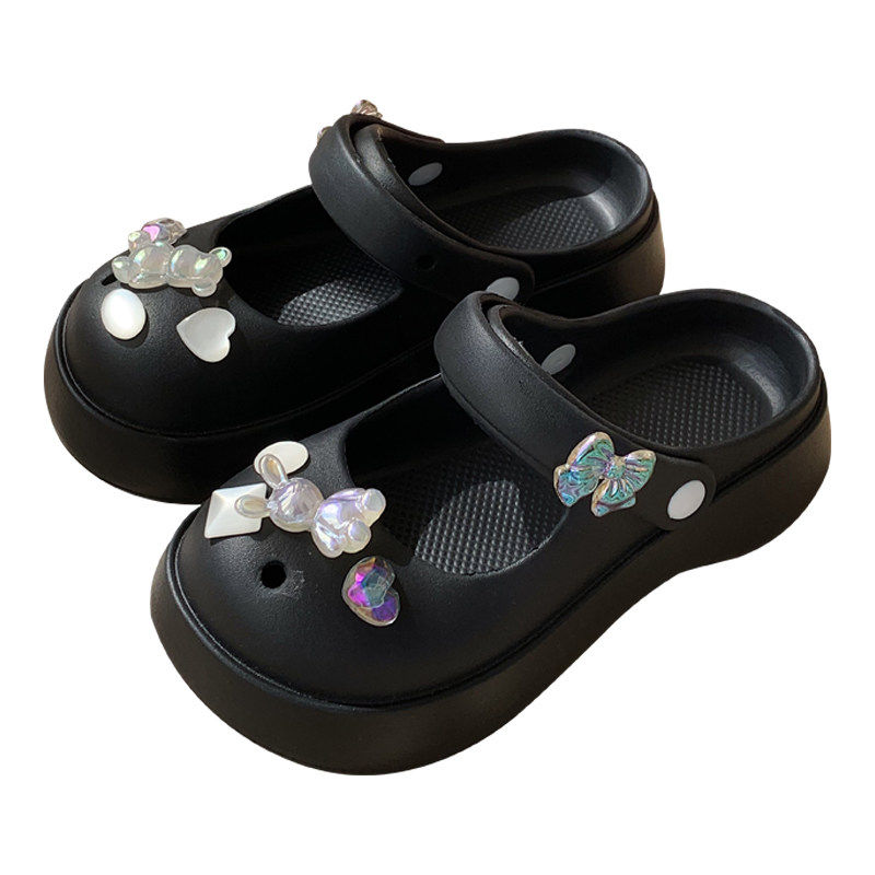 仙女风立体爱心小熊水钻diy包头洞洞鞋女夏季防滑外穿厚底沙滩鞋,淘宝优惠券,粉丝福利购,淘宝优惠卷