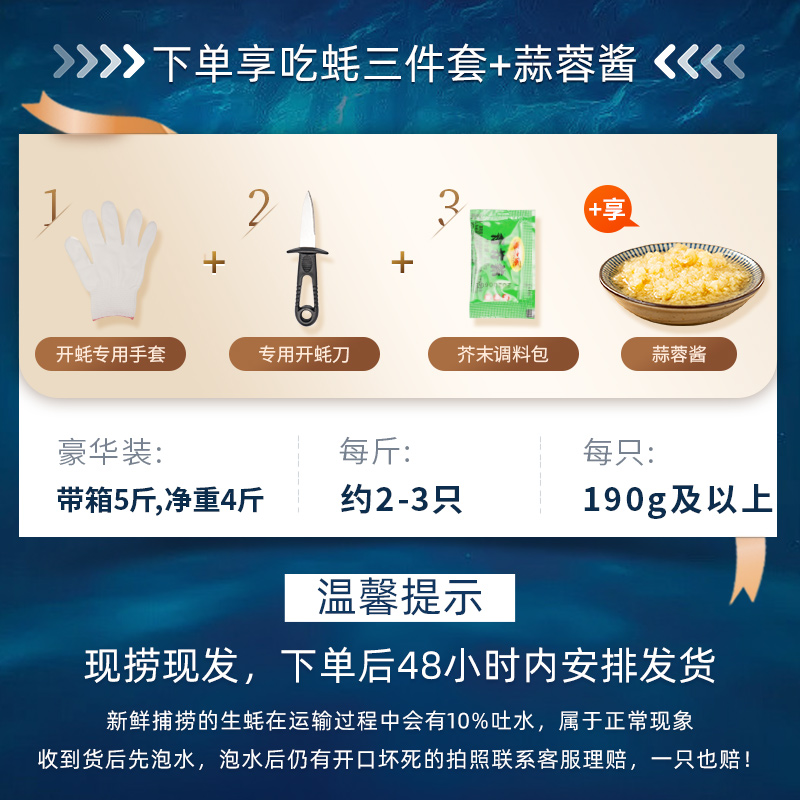 【直播推荐】贝司令乳山鲜活生蚝4XL净重4斤牡蛎海鲜送蒜蓉酱_贝司令旗舰店_水产肉类/新鲜蔬果/熟食-第2张图片-提都小院