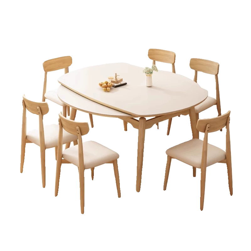 侘寂奶油风实木岩板可伸缩餐桌简约轻奢家用小户型方圆两用餐桌椅,淘宝优惠券,粉丝福利购,淘宝优惠卷