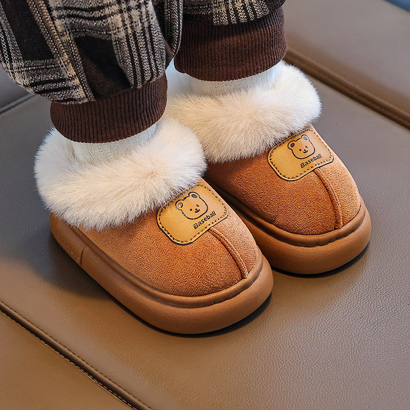可爱卡通小熊毛绒棉拖鞋女冬室内家居保暖防滑儿童男女童包跟棉鞋,淘宝优惠券,粉丝福利购,淘宝优惠卷