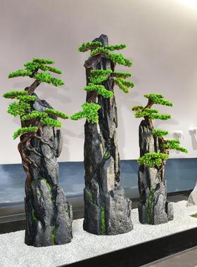 雪浪石切片组合楼梯间假山石日式枯山水造景摆件角落景观装饰