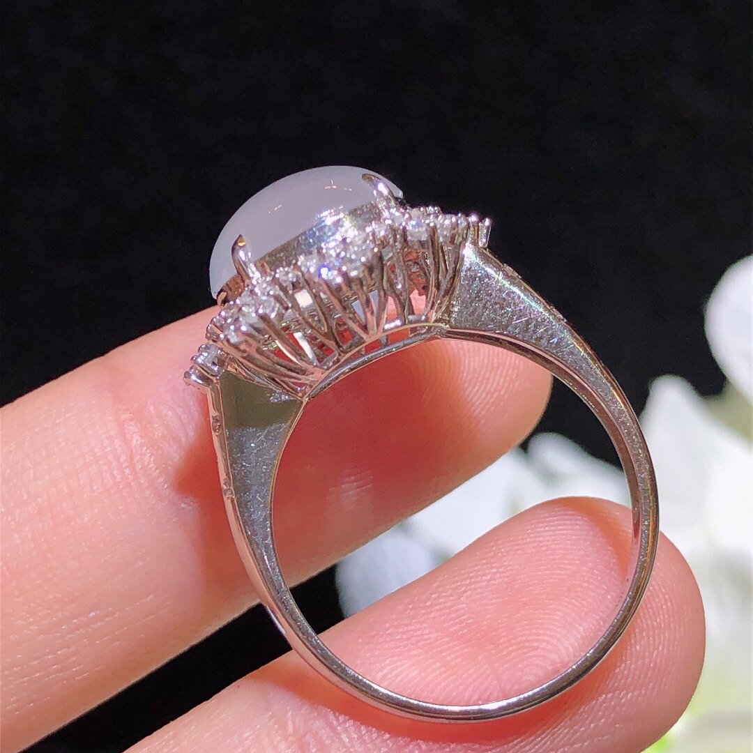 Cuiqinzhihuang ice egg ring 18k gold diamond inlaid with natural A-grade jadeite full of crystal clear ice