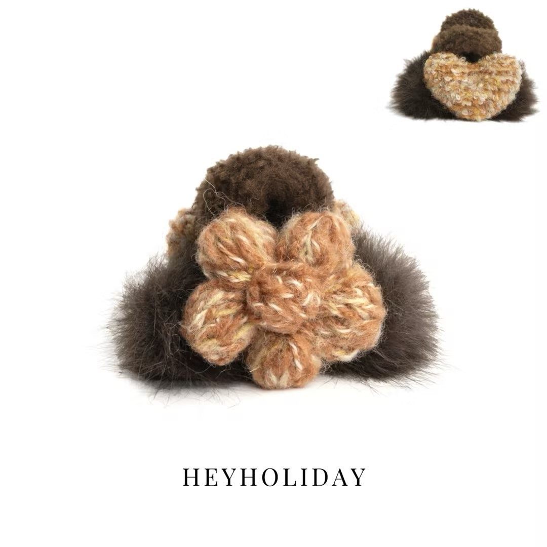 新款秋冬爱心花朵抓夹气质百搭少女发夹简约甜美时尚毛茸茸发夹,淘宝优惠券,粉丝福利购,淘宝优惠卷