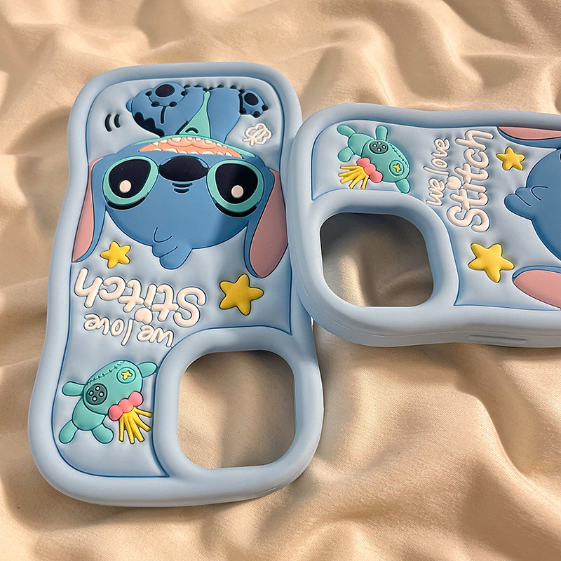 宏界 动漫卡通蓝色史迪仔适用苹果14手机壳iphone15pro新款13pro创意16promax波浪边12/11软硅胶14pro防摔套,淘宝优惠券,粉丝福利购,淘宝优惠卷