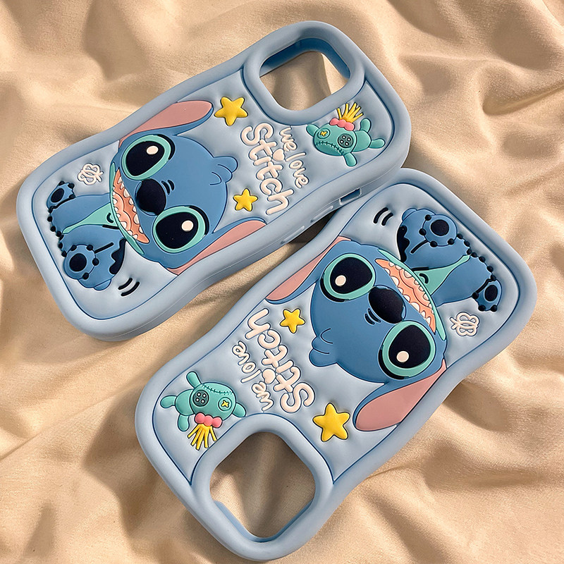 宏界 动漫卡通蓝色史迪仔适用苹果14手机壳iphone15pro新款13pro创意16promax波浪边12/11软硅胶14pro防摔套,淘宝优惠券,粉丝福利购,淘宝优惠卷