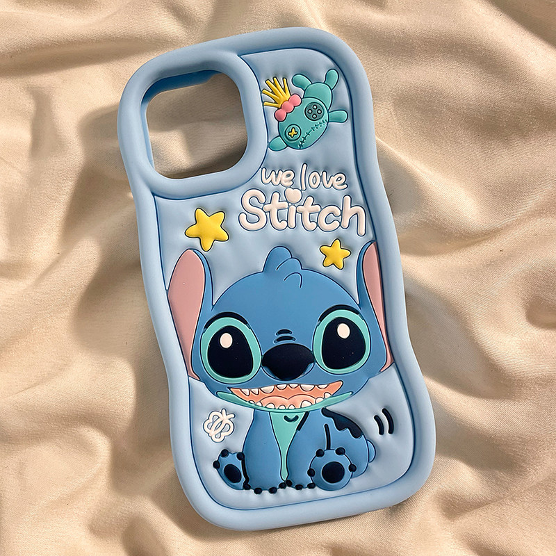 宏界 动漫卡通蓝色史迪仔适用苹果14手机壳iphone15pro新款13pro创意16promax波浪边12/11软硅胶14pro防摔套,淘宝优惠券,粉丝福利购,淘宝优惠卷