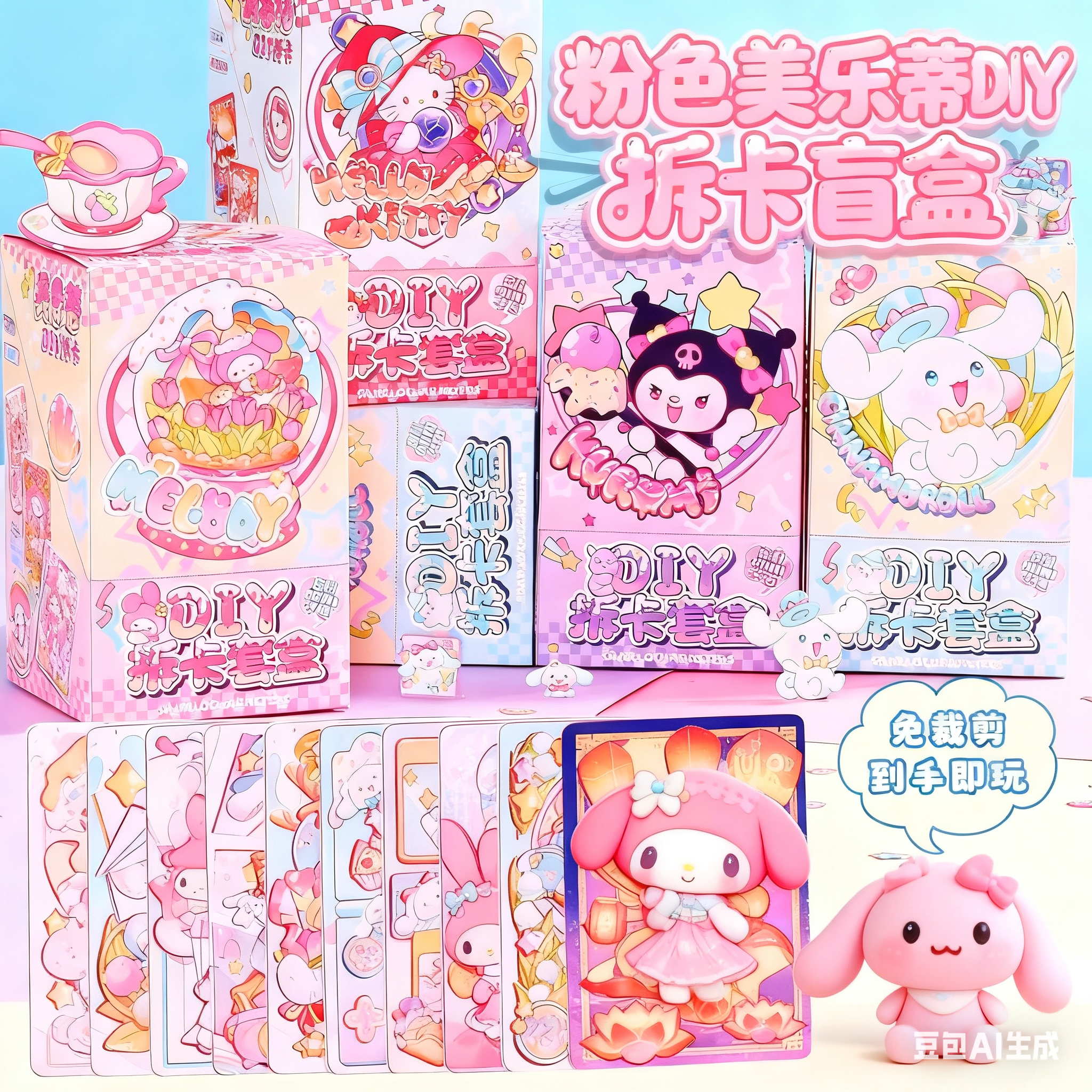 自制迷你库洛米拆卡包袋套装小手工diy材料盲盒贴纸女孩玩具卡牌6,淘宝优惠券,粉丝福利购,淘宝优惠卷