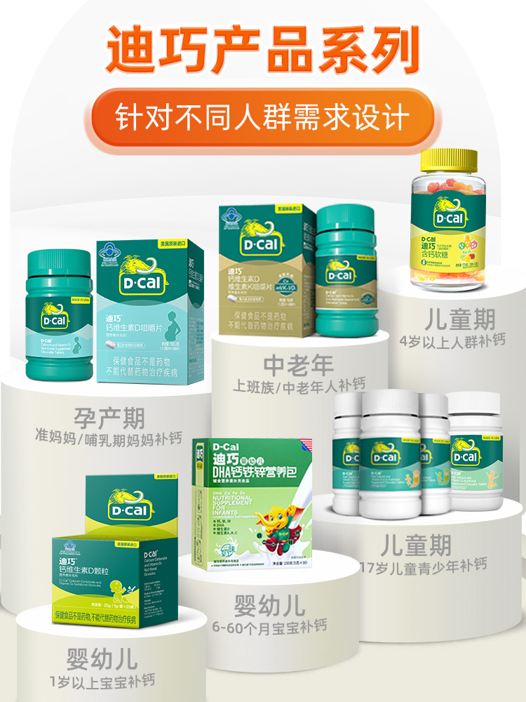 迪巧保健食品旗舰店迪巧钙维生素d3咀嚼片碳酸钙青少年补钙学生小儿童钙片3岁以上6岁3