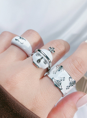 简约时尚白色系列滴釉开口戒指不规则甜酷时尚ins冷淡风小众指环