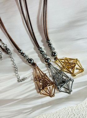 新款咖色腊绳骰子筛子网兜项链